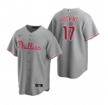 Men's Nike Philadelphia Phillies #17 Rhys Hoskins Gray Road Stitched Baseball Jersey