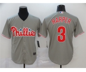 Men's Nike Philadelphia Phillies #3 Bryce Harper Gray Road Stitched Baseball Jersey