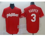 Men's Nike Philadelphia Phillies #3 Bryce Harper Red Retro Baseball Jersey