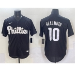 Men's Philadelphia Phillies #10 J.T. Realmuto Black Lights Out Limited Stitched Baseball Jersey