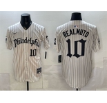 Men's Philadelphia Phillies #10 J.T. Realmuto Cream Pinstripe Gothic Vapor Limited Stitched Jersey