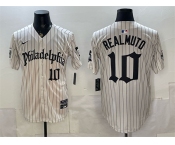 Men's Philadelphia Phillies #10 J.T. Realmuto Cream Pinstripe Gothic Vapor Limited Stitched Jersey