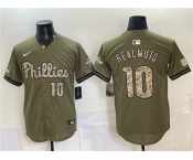 Men's Philadelphia Phillies #10 J.T. Realmuto Olive 2026 Armed Forces Day Stitched Jersey
