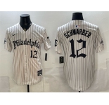 Men's Philadelphia Phillies #12 Kyle Schwarber Cream Pinstripe Gothic Vapor Limited Stitched Jersey
