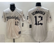 Men's Philadelphia Phillies #12 Kyle Schwarber Cream Pinstripe Gothic Vapor Limited Stitched Jersey