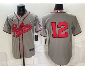 Men's Philadelphia Phillies #12 Kyle Schwarber Gray 2026 Field of Dreams Stadium Stitched Baseball Jersey
