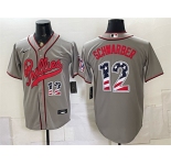 Men's Philadelphia Phillies #12 Kyle Schwarber Gray 2026 Field of Dreams USA 250 Fourth of July Stadium Stitched Baseball Jersey