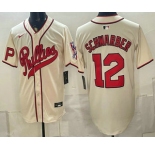 Men's Philadelphia Phillies #12 Kyle Schwarber Name Cream 2026 Field of Dreams Stadium Stitched Jersey