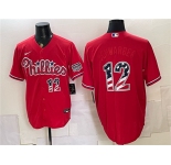 Men's Philadelphia Phillies #12 Kyle Schwarber Red USA 250 Fourth of July Home Stitched Baseball Jersey