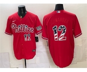 Men's Philadelphia Phillies #12 Kyle Schwarber Red USA 250 Fourth of July Home Stitched Baseball Jersey