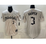 Men's Philadelphia Phillies #3 Bryce Harper Cream Pinstripe Gothic Vapor Limited Stitched Jersey