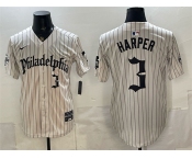 Men's Philadelphia Phillies #3 Bryce Harper Cream Pinstripe Gothic Vapor Limited Stitched Jersey