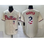 Men's Philadelphia Phillies #3 Bryce Harper Cream USA 250 Fourth of July Home Stitched Baseball Jersey
