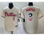 Men's Philadelphia Phillies #3 Bryce Harper Cream USA 250 Fourth of July Home Stitched Baseball Jersey