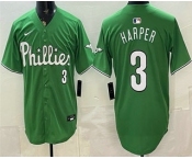 Men's Philadelphia Phillies #3 Bryce Harper Green Limited Stitched Jersey