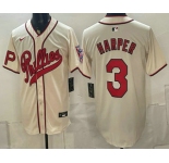 Men's Philadelphia Phillies #3 Bryce Harper Name Cream 2026 Field of Dreams Stadium Stitched Jersey