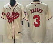 Men's Philadelphia Phillies #3 Bryce Harper Name Cream 2026 Field of Dreams Stadium Stitched Jersey
