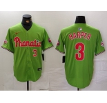 Men's Philadelphia Phillies #3 Bryce Harper Number Green With Patch Stitched Cool Base Nike Jersey
