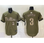 Men's Philadelphia Phillies #3 Bryce Harper Olive 2026 Armed Forces Day Stitched Jersey