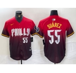 Men's Philadelphia Phillies #55 Ranger Suarez Red 2024 City Player Number Cool Base Jersey
