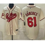 Men's Philadelphia Phillies #61 Cristopher Sanchez Name Cream 2026 Field of Dreams Stadium Stitched Jersey