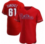 Men's Philadelphia Phillies #61 Cristopher Sanchez Red Flex Base Stitched Baseball Jersey