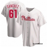 Men's Philadelphia Phillies #61 Cristopher Sanchez White Cool Base Stitched Baseball Jersey