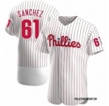 Men's Philadelphia Phillies #61 Cristopher Sanchez White Flex Base Stitched Baseball Jersey
