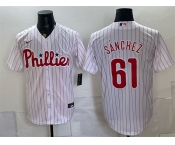 Men's Philadelphia Phillies #61 Cristopher Sánchez White Cool Base Stitched Jersey