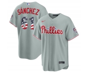 Men's Philadelphia Phillies #61 Jhoan Durán Gray USA 250 Fourth of July Home Stitched Baseball Jersey