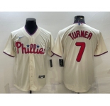 Men's Philadelphia Phillies #7 Trea Turner Cream Cool Base Stitched Baseball Jersey