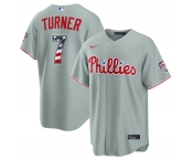 Men's Philadelphia Phillies #7 Trea Turner Gray USA 250 Fourth of July Home Stitched Baseball Jersey