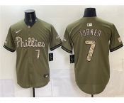 Men's Philadelphia Phillies #7 Trea Turner Olive 2026 Armed Forces Day Stitched Jersey