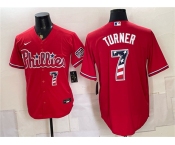 Men's Philadelphia Phillies #7 Trea Turner Red USA 250 Fourth of July Home Stitched Baseball Jersey