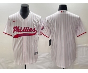 Men's Philadelphia Phillies Blank White Pinstripe Cool Base Stitched Baseball Jersey