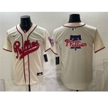 Men's Philadelphia Phillies Team Big Logo Cream 2026 Field of Dreams Stadium Stitched Baseball Jersey