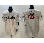 Men's Philadelphia Phillies Team Big Logo Cream Pinstripe Gothic Vapor Limited Stitched Jersey