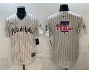 Men's Philadelphia Phillies Team Big Logo Cream Pinstripe Gothic Vapor Limited Stitched Jersey