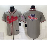 Men's Philadelphia Phillies Team Big Logo Gray 2026 Field of Dreams Stadium Stitched Baseball Jersey