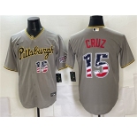 Men's Pittsburgh Pirates #15 Oneil Cruz Grey USA 250 Fourth of July Stitched Baseball Jersey