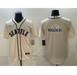 Men's Seattle Mariners Team Big Logo Cream Alternate Stitched Baseball Jersey