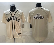 Men's Seattle Mariners Team Big Logo Cream Alternate Stitched Baseball Jersey