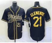 Men's Pittsburgh Pirates #21 Roberto Clemente Number Black Cool Base Stitched Baseball Jersey