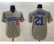 Men's Santurce Crabbers #21 Roberto Clemente Gray Cool Base Stitched Baseball Jersey