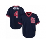 Men's Mitchell and Ness St. Louis Cardinals #4 Yadier Molina Replica Navy Blue Throwback MLB Jersey