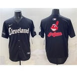 Men's Cleveland Guardians Team Big Logo Black Gothic Vapor Premier Limited Stitched Baseball Jersey