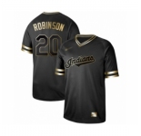 Men's Cleveland Indians #20 Eddie Robinson Authentic Black Gold Fashion Baseball Jersey