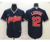 Nike Men's Cleveland Indians #12 Francisco Lindor Navy Blue Alternate Cool Base Baseball Jersey