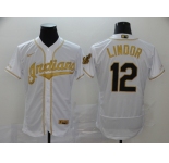 Nike Men's Cleveland Indians #12 Francisco Lindor White Gold Home Flex Base Authentic Collection Baseball Jersey