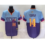 Men's Colorado Rockies #14 Ezequiel Tovar Purple Light Blue 2025 City Connect Limited Stitched Baseball Jersey